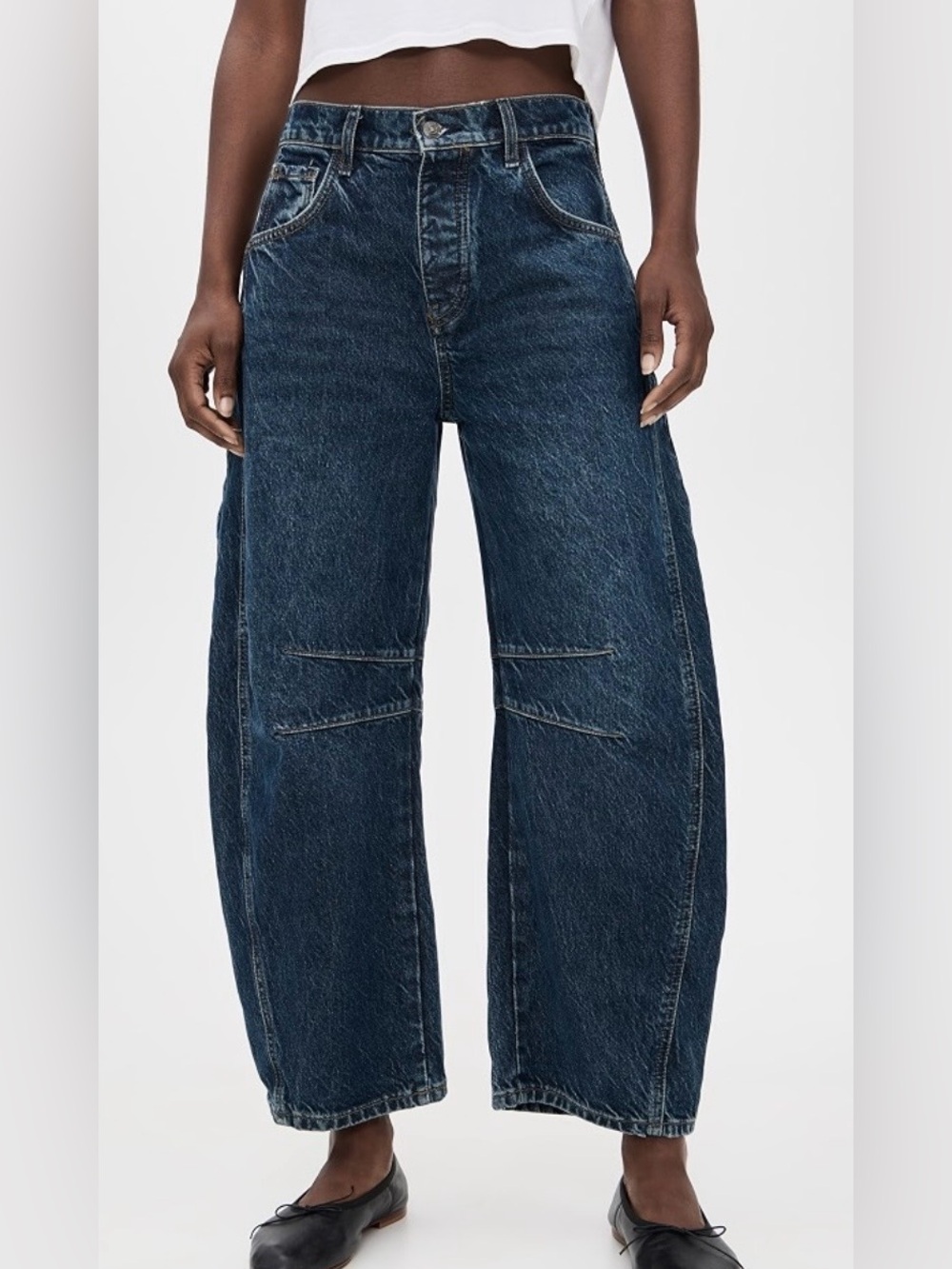 Free People High Rise Barrel Jeans Size 25 Dark Wash Cropped Wide Leg Denim